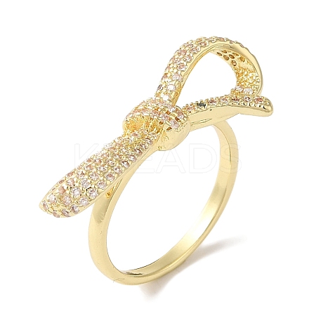 Bowknot Brass Micro Pave Clear Cubic Zirconia Finger Rings for Women RJEW-C098-30G-1