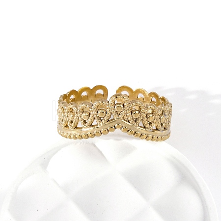 Crown 304 Stainless Steel Open Cuff Ring for Women RJEW-Z083-03G-05-1