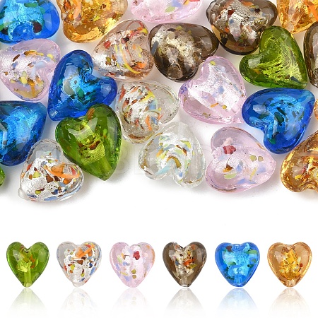 24Pcs 6 Colors Handmade Lampwork Silver Foil Glass Beads FOIL-FS0001-01-1