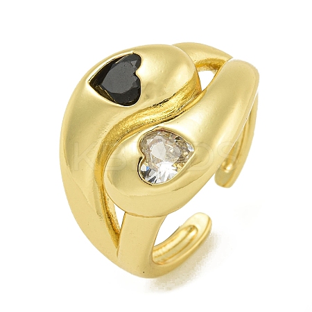 Brass with Cubic Zirconia Open Cuff Rings for Women RJEW-U011-10G-1