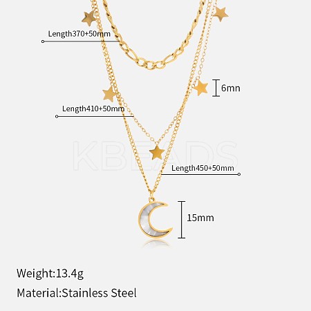304 Stainless Steel with Natural Shell Double Layer Necklaces FS-WG7985A-08-1