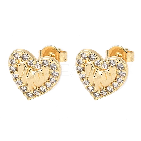 Brass Micro Pave Clear Cubic Zirconia Stud Earrings EJEW-M103-11G-1