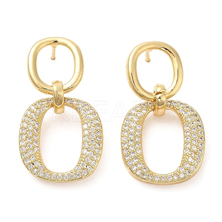 Rack Plating Brass Double Oval Dangle Stud Earrings with Cubic Zirconia EJEW-D064-07G-1