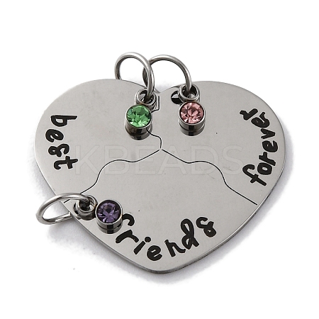 Best Friends Forever 201 Stainless Steel Rhinestone Connector Charms STAS-Q342-08A-P-1