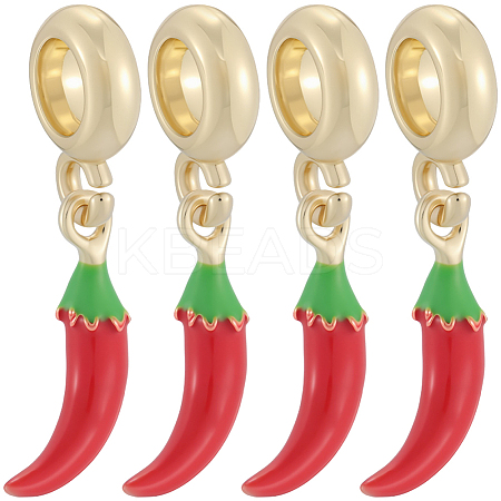 8Pcs Brass Red Enamel Vegetable European Dangle Charms OPDL-BBC0001-03G-01-1