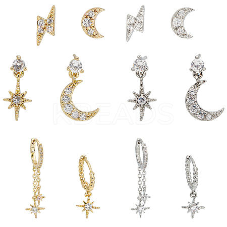 2 Sets 2 Color Brass Micro Pave Cubic Zirconia Dangle Stud Earrings EJEW-AN0004-50-1