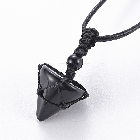 Natural Obsidian Cone Pendant Necklace NJEW-Q313-001D-1