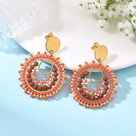 304 Stainless Steel with Glass Seed Beads Stud Earrings EJEW-MZ00761-02-1