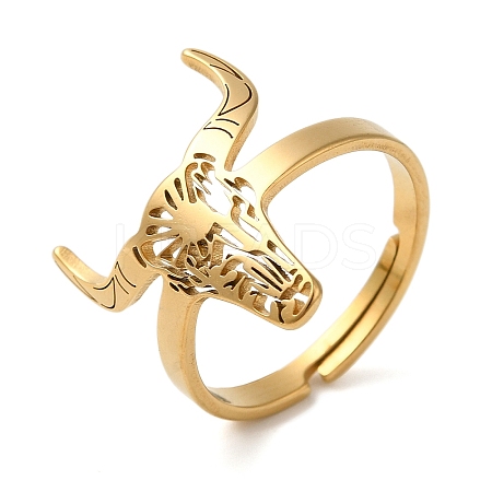 Cattle 201 Stainless Steel Adjustable Rings for Women LS-RJEW-F163-02G-1