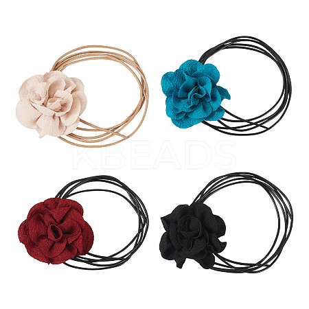 4Pcs 4 Colors Cloth Flower Collar Choker Necklace for Women Bride Wedding Party AJEW-TA0001-26-1