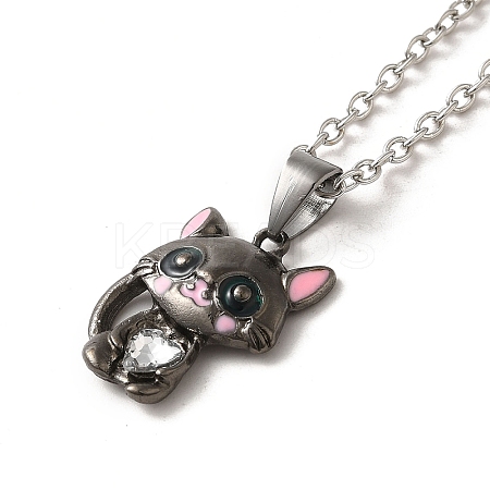 Alloy Rhinestone Cat Pendant Necklace NJEW-A017-01P-01-1