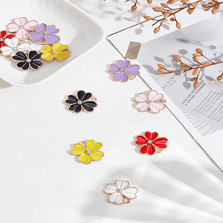 12Pcs 6 Colors Flower Alloy Enamel Pendants ENAM-LP0001-55-1