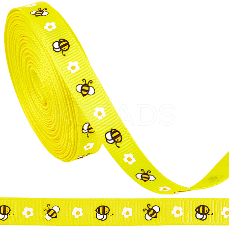 Polyester Bees Printed Grosgrain Ribbons SRIB-WH20020-018F-1