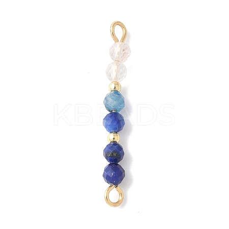 Faceted Round Natural Quartz Crystal & Lapis Lazuli & Kyanite Beaded Connector Charms PALLOY-JF03530-02-1