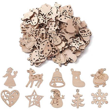 100Pcs Christmas Unfinished Wooden Ornaments WOCR-CJ0001-02-1