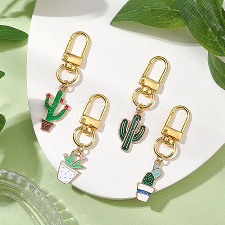 Cactus Alloy Enamel Pendant Decorations HJEW-JM02887-1