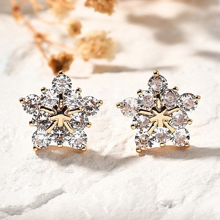 Brass Micro Pave Cubic Zirconia Stud Earrings EJEW-R018-10G-01-1