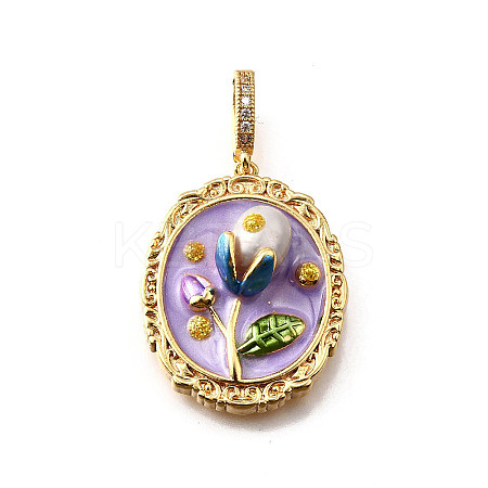 Brass Micro Pave Cubic Zirconia & Enamel Pendants KK-R222-08G-03-1