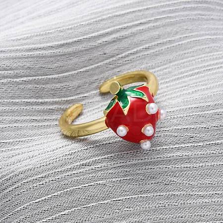 Brass Enamel Open Cuff Rings for Women RJEW-U057-19A-G-1