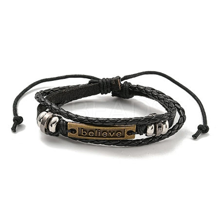 Braided PU Leather & Waxed Cords Triple Layer Multi-strand Bracelets BJEW-P329-06A-AB-1