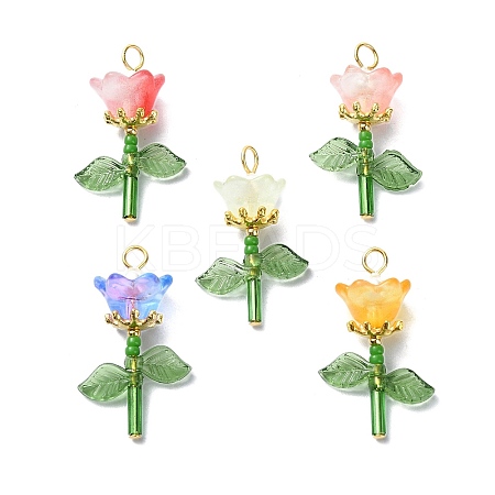 Flower Transparent Glass & Golden Pendants PALLOY-TA00098-1