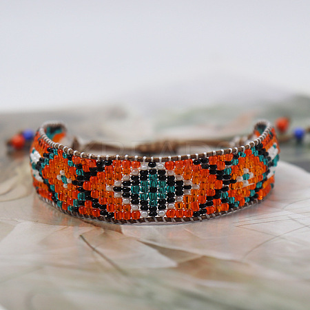 Bohemian Style Rhombus Pattern Glass Seed Beaded Braided Bead Bracelets WG1D303-04-1