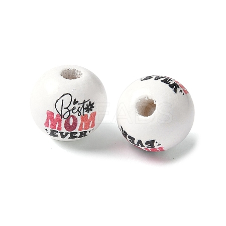 Mother's Day Theme Printed Wood European Beads WOOD-F016-10-1