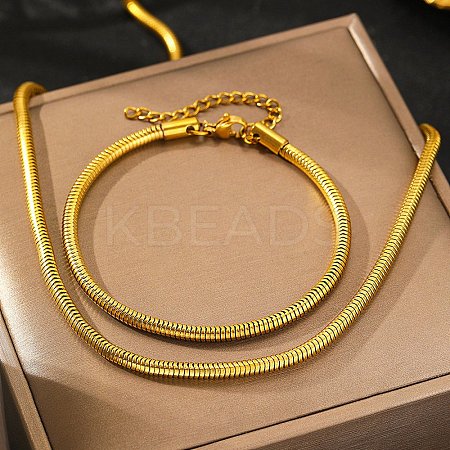 304 Stainless Steel Round Snake Chain Necklaces & Bracelets Sets for Men Women SJEW-F225-01G-1