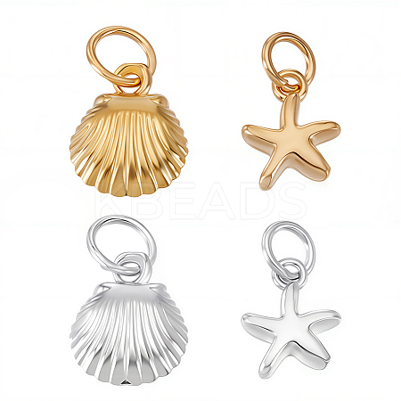 4Pcs 4 Styles 925 Sterling Silver Starfish and Shell Shaped Charms with Jump Rings STER-GA0001-26-1