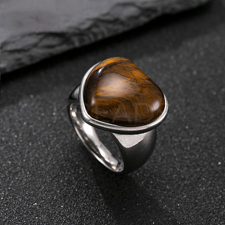 304 Stainless Steel with Natural Tiger Eye Finger Rings for Men FS-WG9BB25-05-1