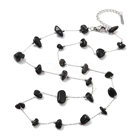 Natural Obsidian Nuggets Link Chain Necklaces NJEW-H041-06P-04-1