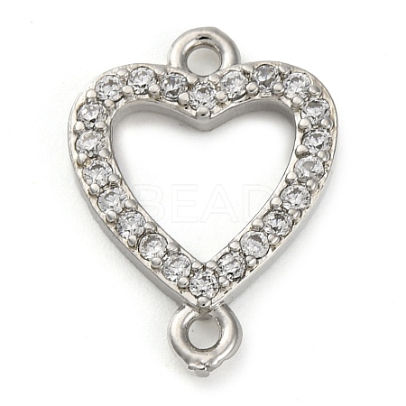 Brass Micro Pave Clear Cubic Zirconia Heart Links Connector Charms KK-A230-03A-P-1