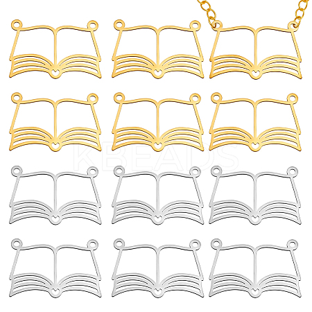 12Pcs 2 Colors 201 Stainless Steel Pendants STAS-PH0007-23-1