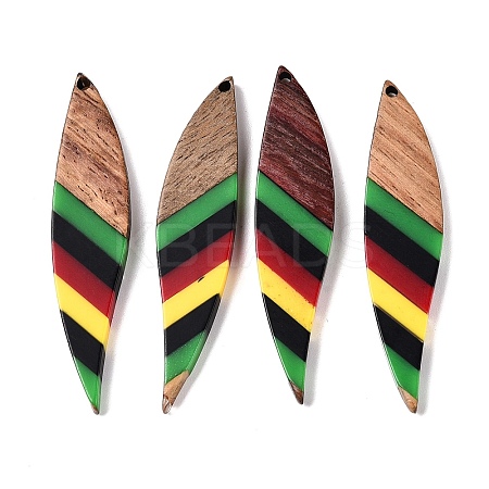 Jamaican Colour Epoxy Resin & Walnut Wood Pendants RESI-N039-122E-1