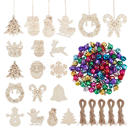 65Pcs 13 Styles Christmas Theme Wood Pendants WOOD-AR0001-40-1
