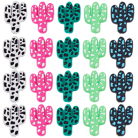 20Pcs 5 Colors Cactus Silicone Focal Beads SIL-HS0001-05-1