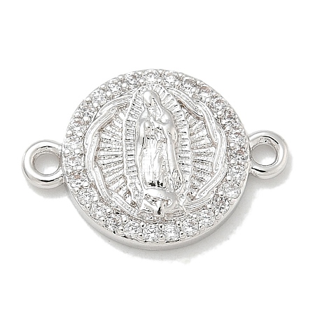 Rack Plating Brass Micro Pave Clear Cubic Zirconia Religion Virgin Mary Connector Charms X-KK-L224-094P-05-1