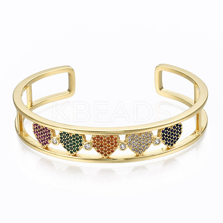 Brass Micro Pave Cubic Zirconia Cuff Bangles BJEW-T018-13G-NF-1