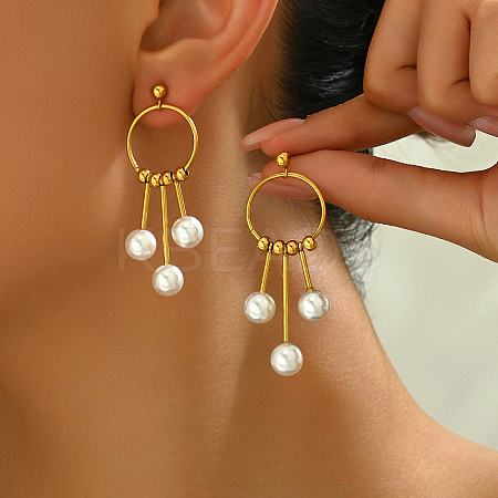 Geometric 201 Stainless Steel Imitation Pearl Tassel Stud Earrings OT0568-1