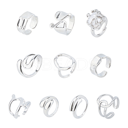 FIBLOOM 10Pcs 10 Style Alloy & Titanium Steel Open Cuff Ring RJEW-FI0001-13-1