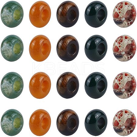 Natural Brecciated Jasper & Yellow Jade & Tiger Eye & Indian Agate & Black Agate(Dyed & Heated) European Beads G-NB0001-42-1