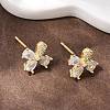 Flower Brass Micro Pave Clear Cubic Zirconia Stud Earrings EJEW-F400-01A-G-5