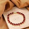 Brass Micro Pave Red Cubic Zirconia Link Chain Bracelets for Women BJEW-M047-01A-2