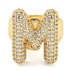 Brass Micro Pave Clear Cubic Zirconia Letter Open Cuff Ring for Women RJEW-M173-01G-M-2
