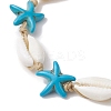 Natural Mixed Cowrie Shell with Synthetic Turquoise Beaded Anklets AJEW-AN00596-04-3