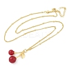 Brass Resin Fruit Cherry Pendant Satellite Chain Necklaces for Women NJEW-D306-02G-B-2