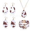 Cow Print Imitation Leather Teardrop Pendant Necklace & Dangle Earrings & Multi-Strand Bracelet JX529J-1
