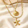 Bohemian Styles 304 Stainless Steel Starfish and Shell Shape Pendant Double Layer Necklaces for Women LS-NJEW-F343-01G-1