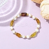 Natural Cultured Freshwater Pearl & Amber  Beads Stretch Bracelets for Women BJEW-JB13606-1