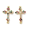 Rack Plating Brass Cubic Zirconia Religion Cross Connector Charm KK-C084-11C-G-1